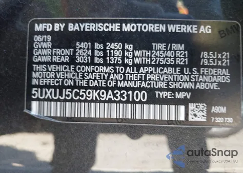 2019 BMW X4 M40I from USA, damaged, VIN 5UXUJ5C59K9A33100
